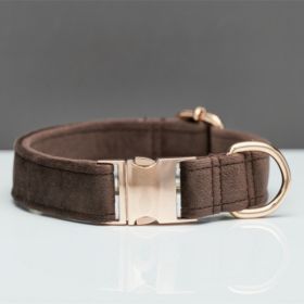 Multiple Colour Velvet Personalise Dog Collar Leash Set With Bow (Option: Brown-L)